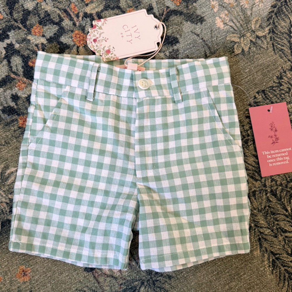 Green and White Gingham Shorts